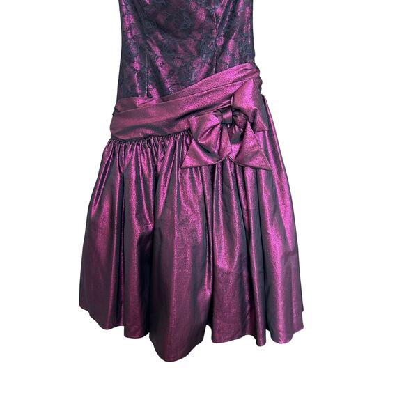 Vintage 80s Loralie Lace Metallic Purple Strapless Formal Dress sz 6 Goth Fairy - Picture 10 of 11